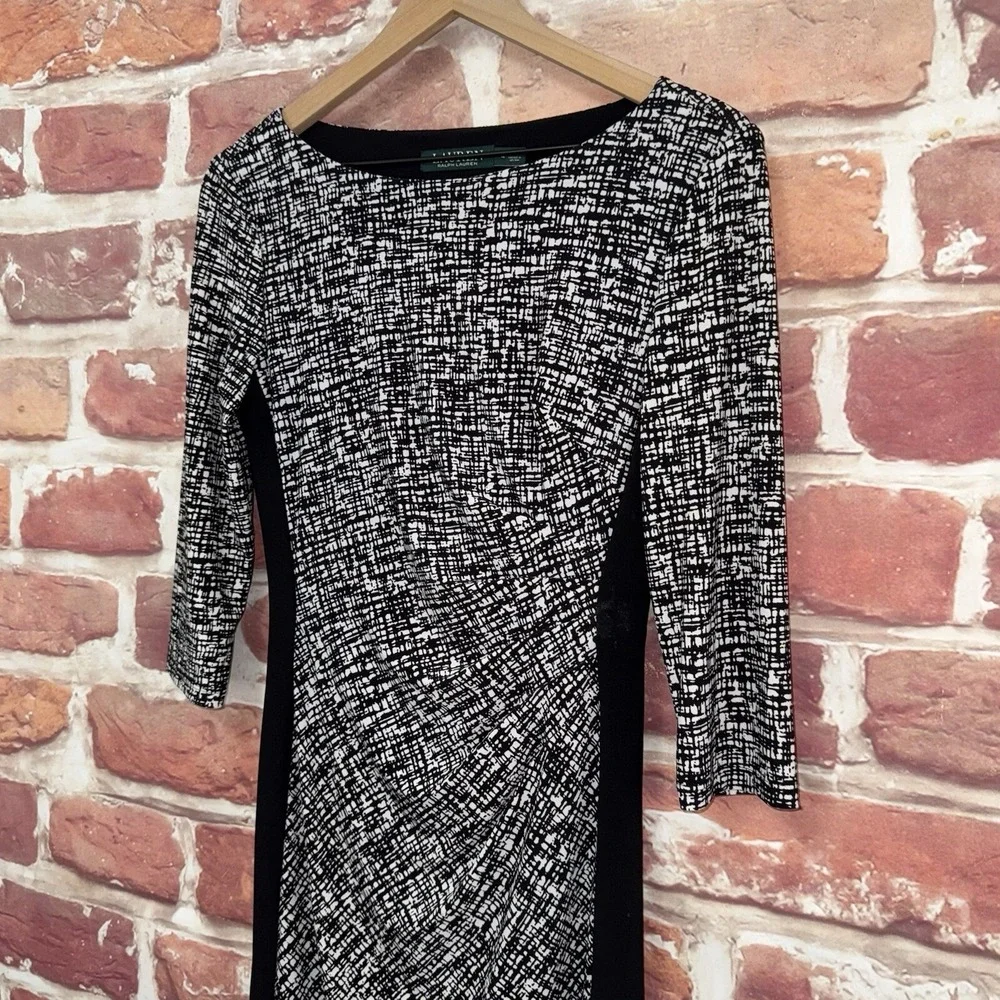 Ralph Lauren Dress Women's 4 Black White Plaid Abstract Ruched Casual Career - Picture 4 of 8